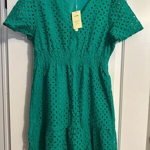 Green Eyelet Mini Dress